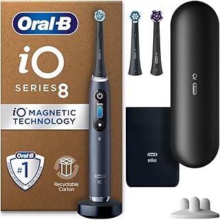 Oral-B iO8 Electric Toothbrushes For Adults, Christmas Gifts For Women / Him, App Connected Handle, 3 Toothbrush Heads, Travel Case & Toothbrush Head Holder, 6 Modes, Teeth Whitening, 2 Pin UK Plug