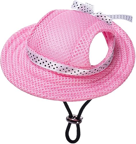 Miniatura 47 de Sombrero de princesa de ala redonda, visera para mascotas, sombrero poroso de malla para perro con agujeros para las orejas para perros pequeños