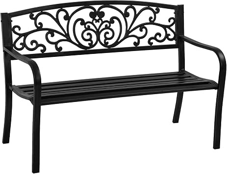 Dopinmin Rust-Proof Cast Iron Park Bench, Black, 50" x 21" x 35"