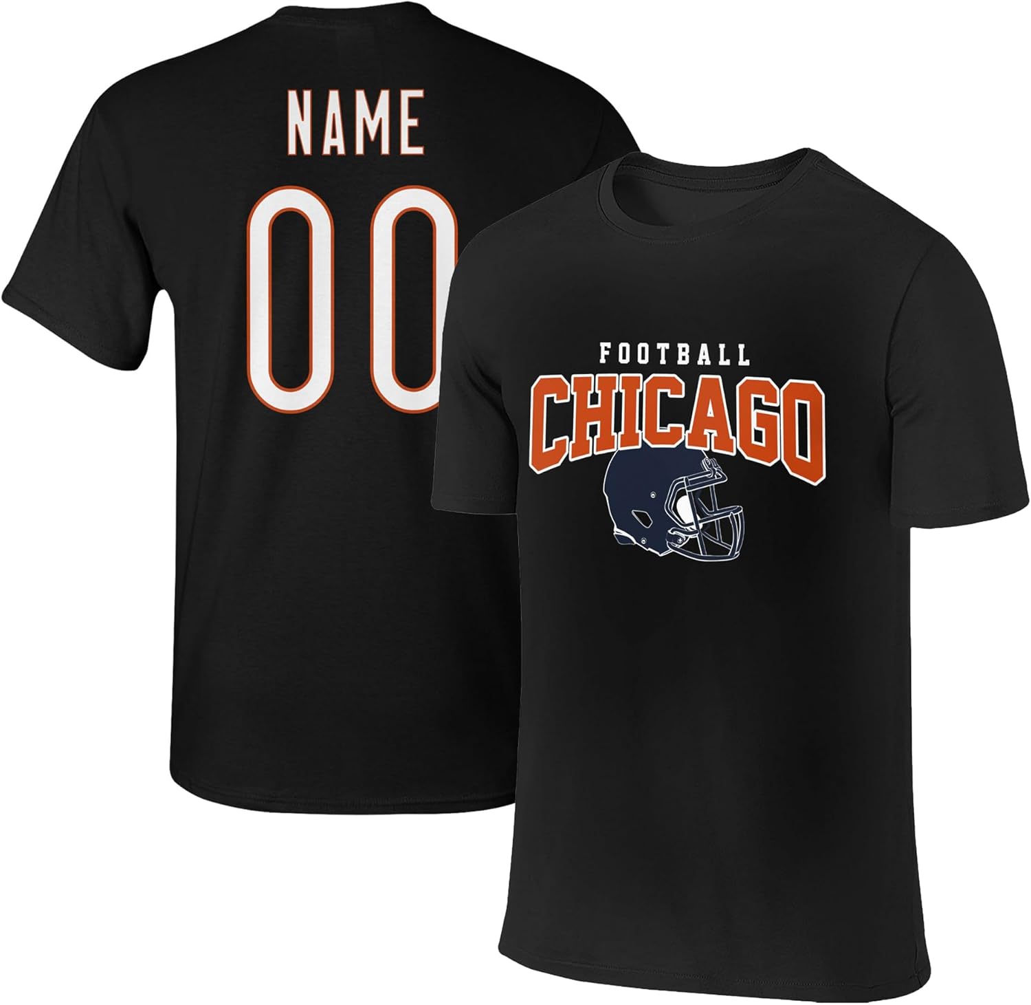 Custom Football T-Shirt Black, Personalized Name & Number, Printed in USA Ship Next Day, Gift for Men & Women