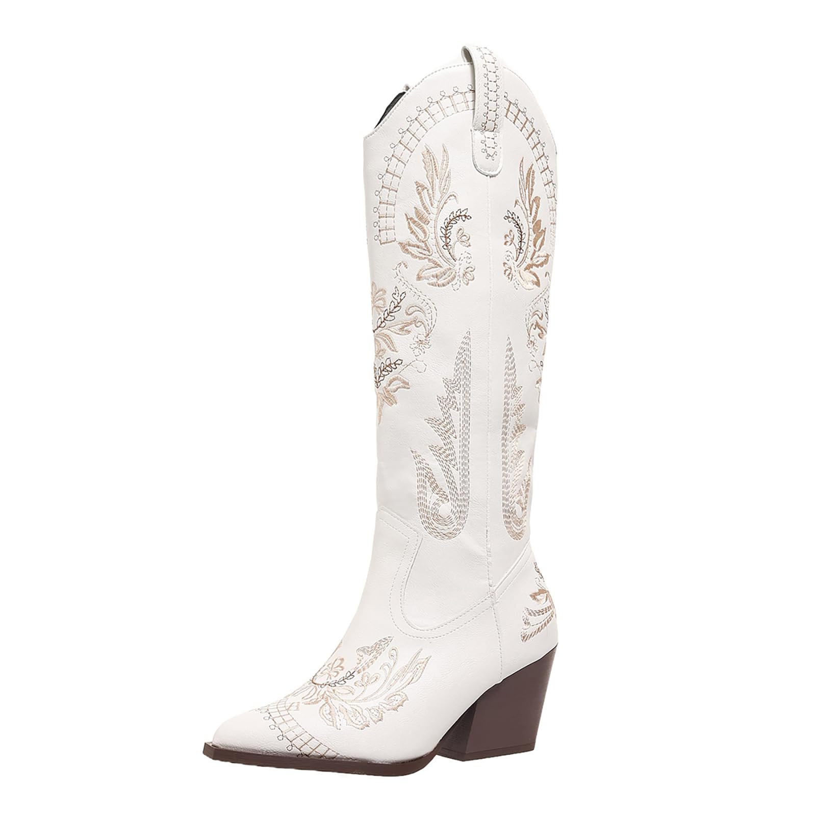 Cowboy Boots for Women Wide Calf Cowgirl Boot Embroidered Western Pointed Toe Chunky Heel Pull On Knee High
