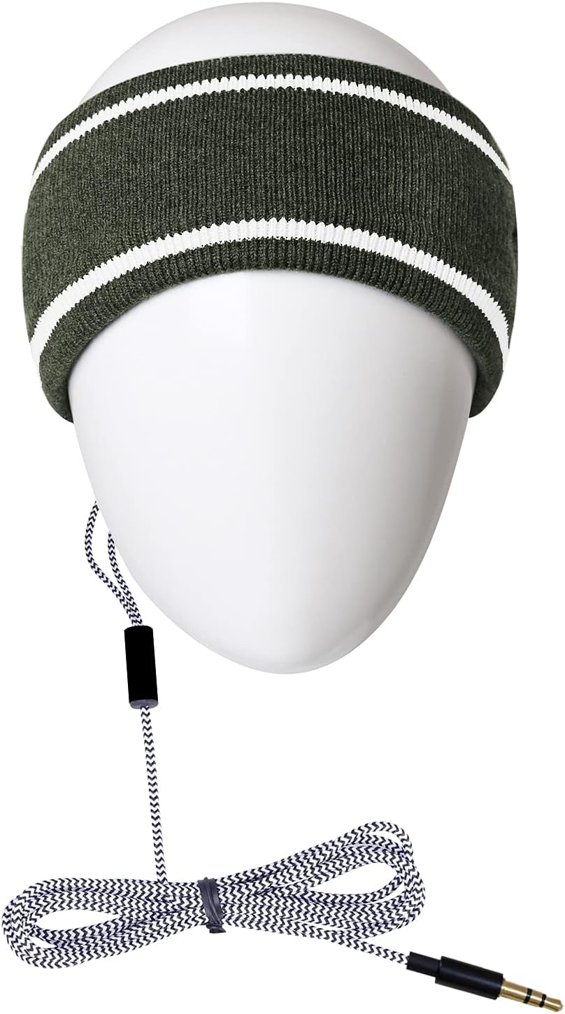 Sleep Headphones with Knit Wool Headband with Ultra Thin Stereo Speakers.Perfect for Sports,Sleeping,Air Travel,Meditation and Relaxation (ArmyGreen)