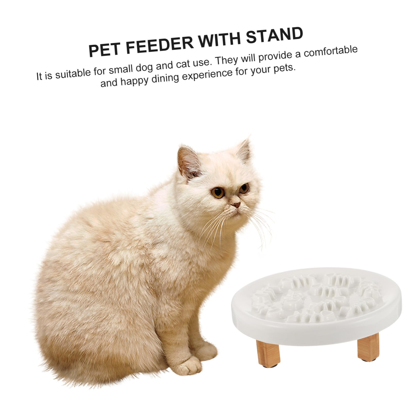 Toddmomy Comedero Lento Elevado y Soporte de Madera Protege el Cuello con Cuenco de Cerámica y Previene Caídas para Mascotas Adecuado para Perros y Gatos Pequeños