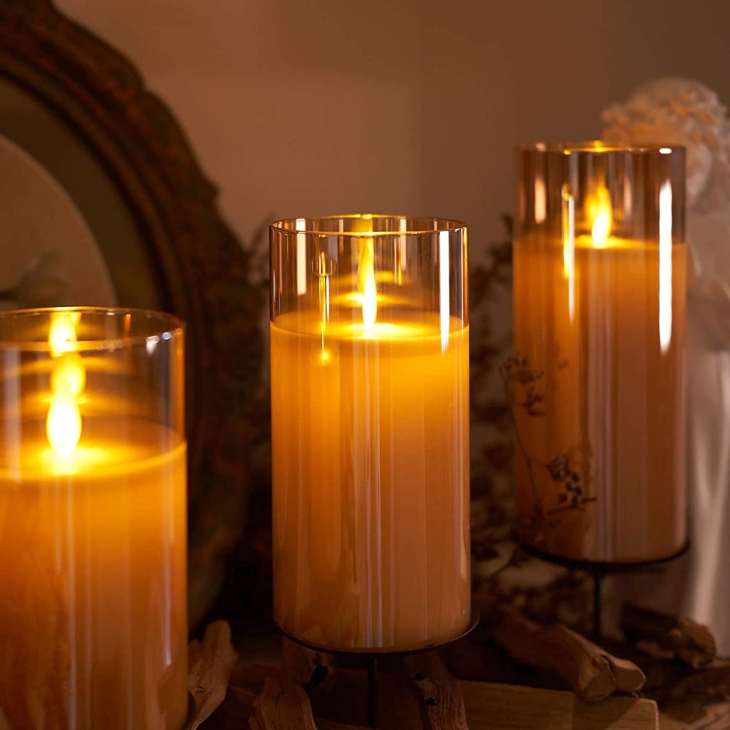 5plots 3” x 6” Gold Flickering Flameless Candles, Unbreakable Glass
