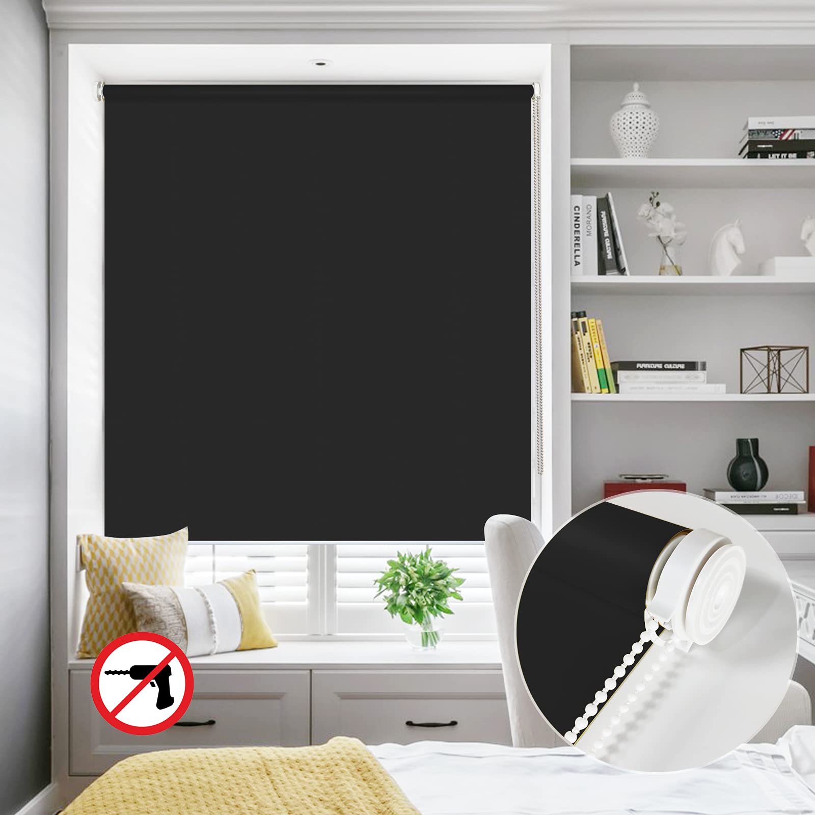 Amazon｜ロールスクリーン 突っ張り式ブラック遮光1級 断熱 保温