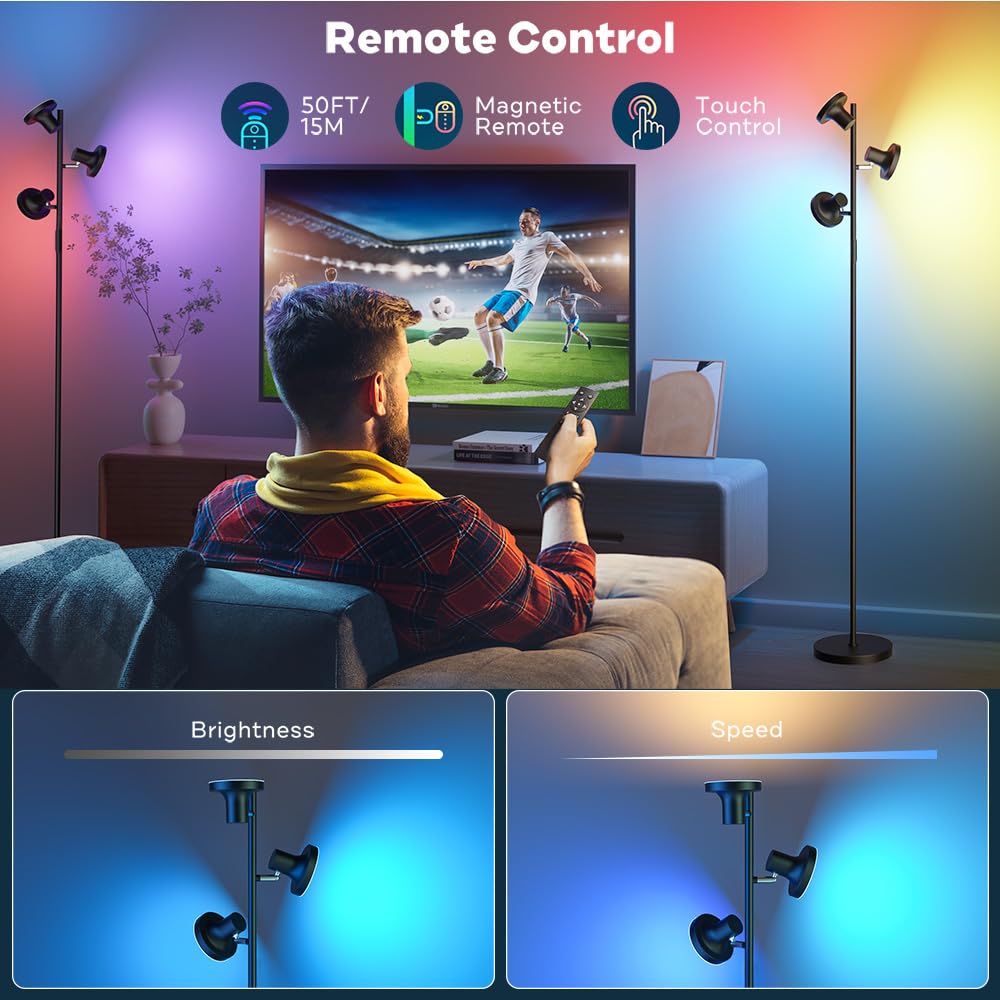 SIBRILLE Stehlampe LED Dimmbar RGB, 36W Deckenfluter LED Dimmbar 2500LM mit Fernbedienung & Berührung 2700K-6500K, 3-Licht Leselampe Moderne Stehleuchte Stehlampe für Wohnzimmer Schlafzimmer Büro