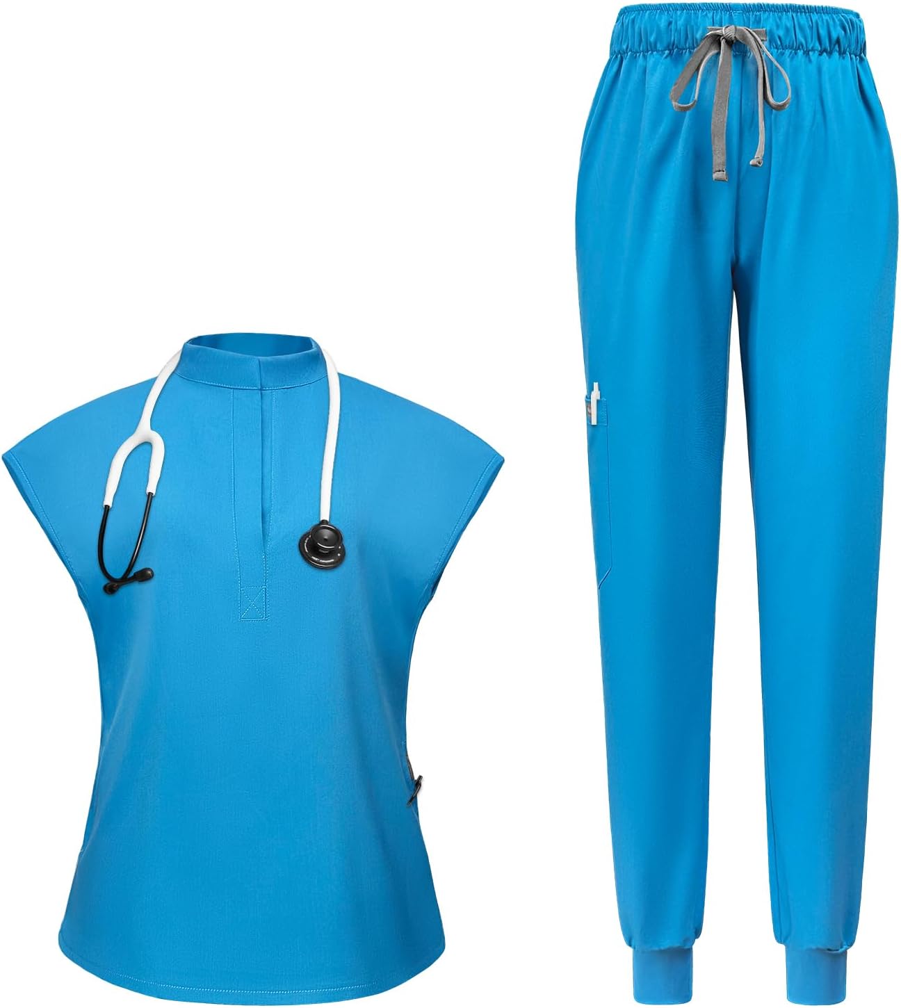 VIAOLI Scrubs Set for Women Nurse Uniform Jogger Set Stretch Top & Pants with Multi Pocket for Nurse Workwear