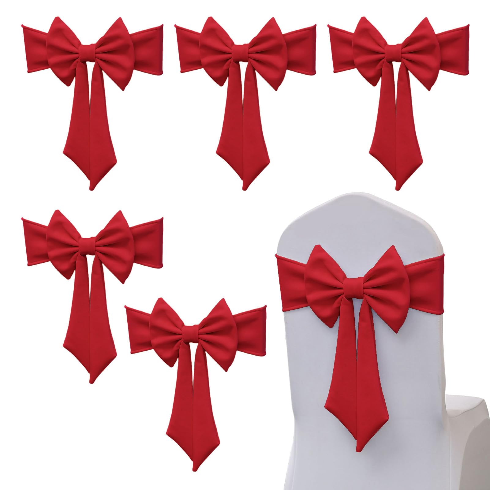 Tissting 6 Pcs Chair Sashes Bows Red Decorative Chair Bow Spandex — image 1