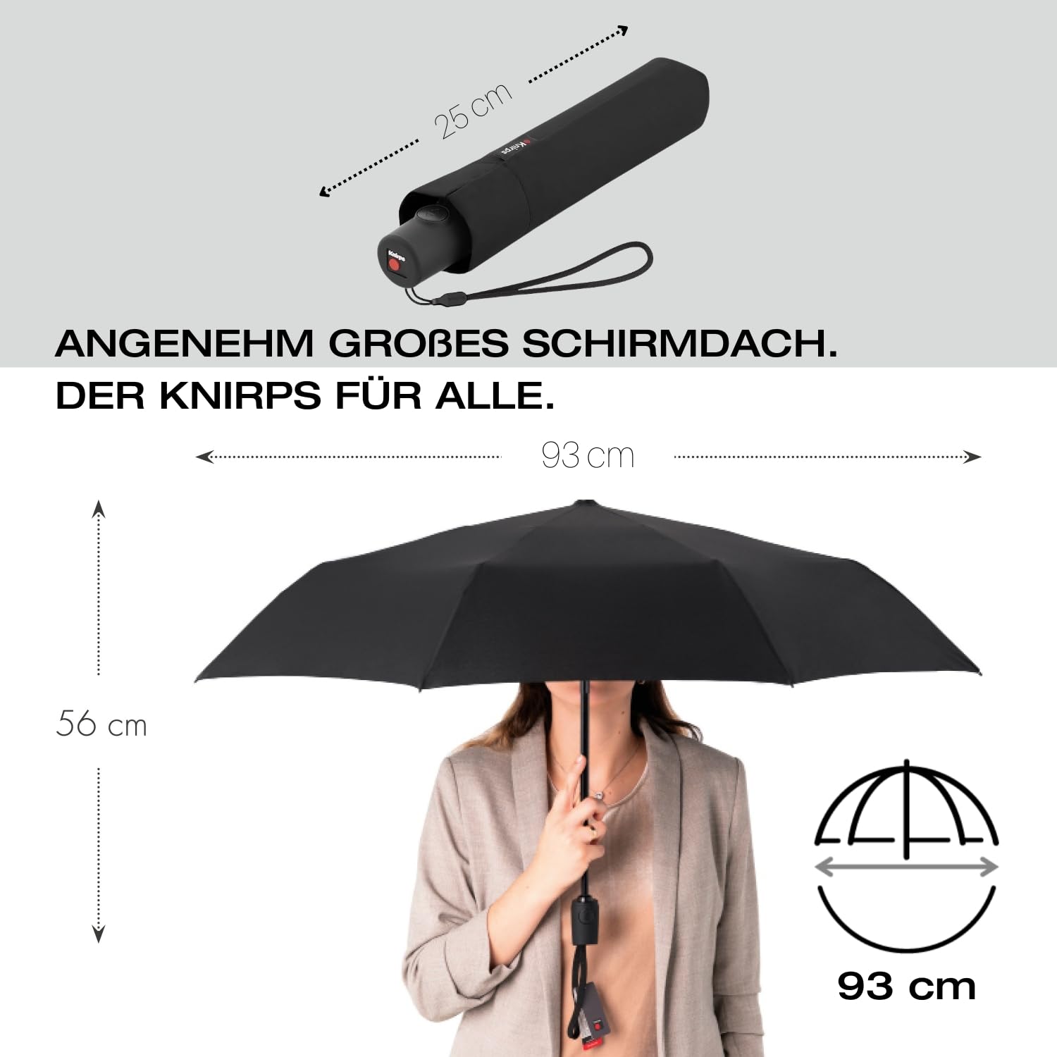 Knirps Regenschirm C.250 Light Duomatic Black mit Schirmtasche I Taschenregenschirm mit Duomatic-Funktion I Auf-Zu-Automatik I Taschenschirm mit Drucktaste I Regenschirm automatisch & leicht