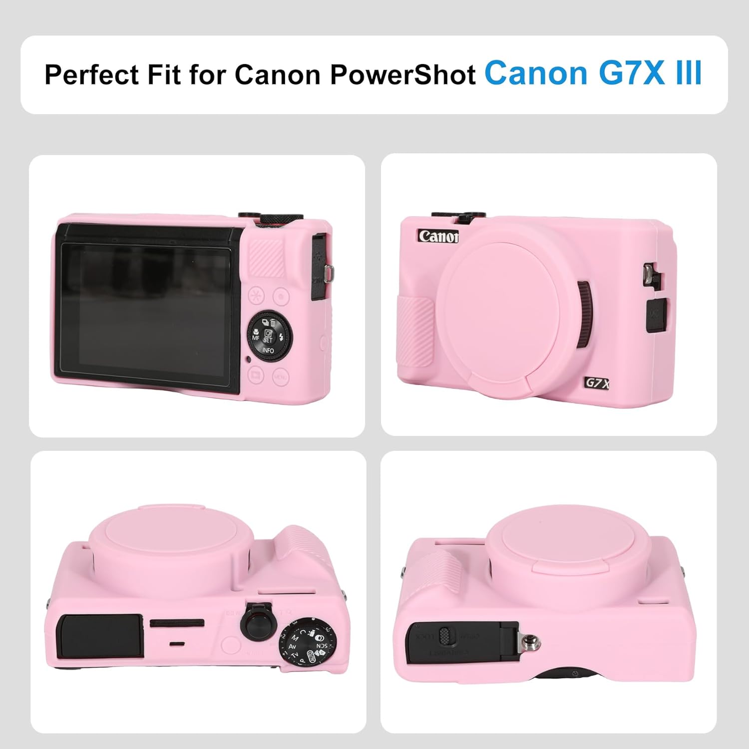 Case for Canon PowerShot G7X Mark III Digital Camera, Travel Lightweight G7X Mark 3 Accessories, Full Protection Soft G7X Mark 3 Silicone Case Detachable Lens Cover Protective Cover (Pink) - Image 2