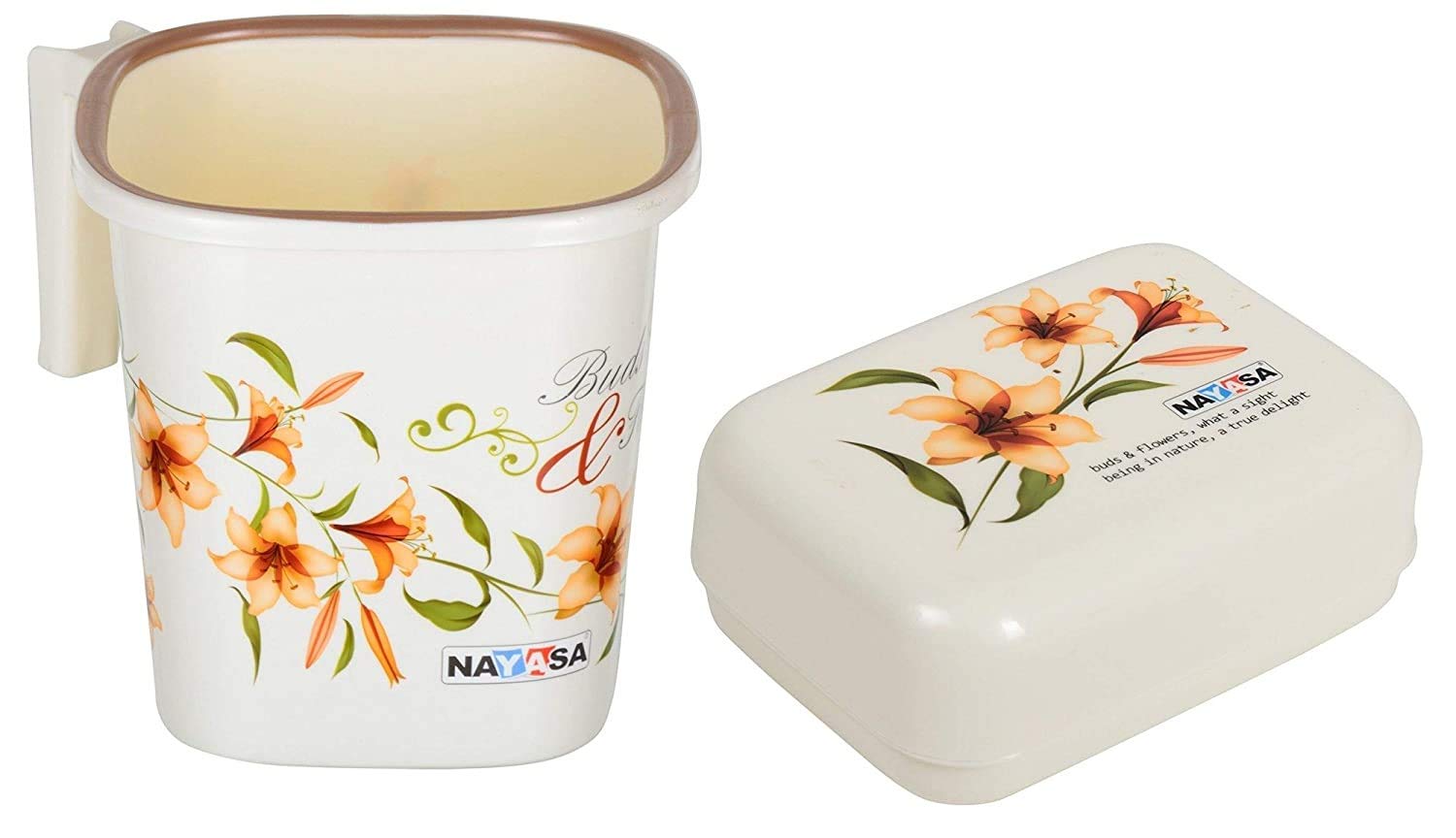 Nayasa Plastic Square Ring Bathroom Mug with Matching Soap case (1.5 liters, Off-White, 2-Pieces) by Krishna Enterprises-image-44