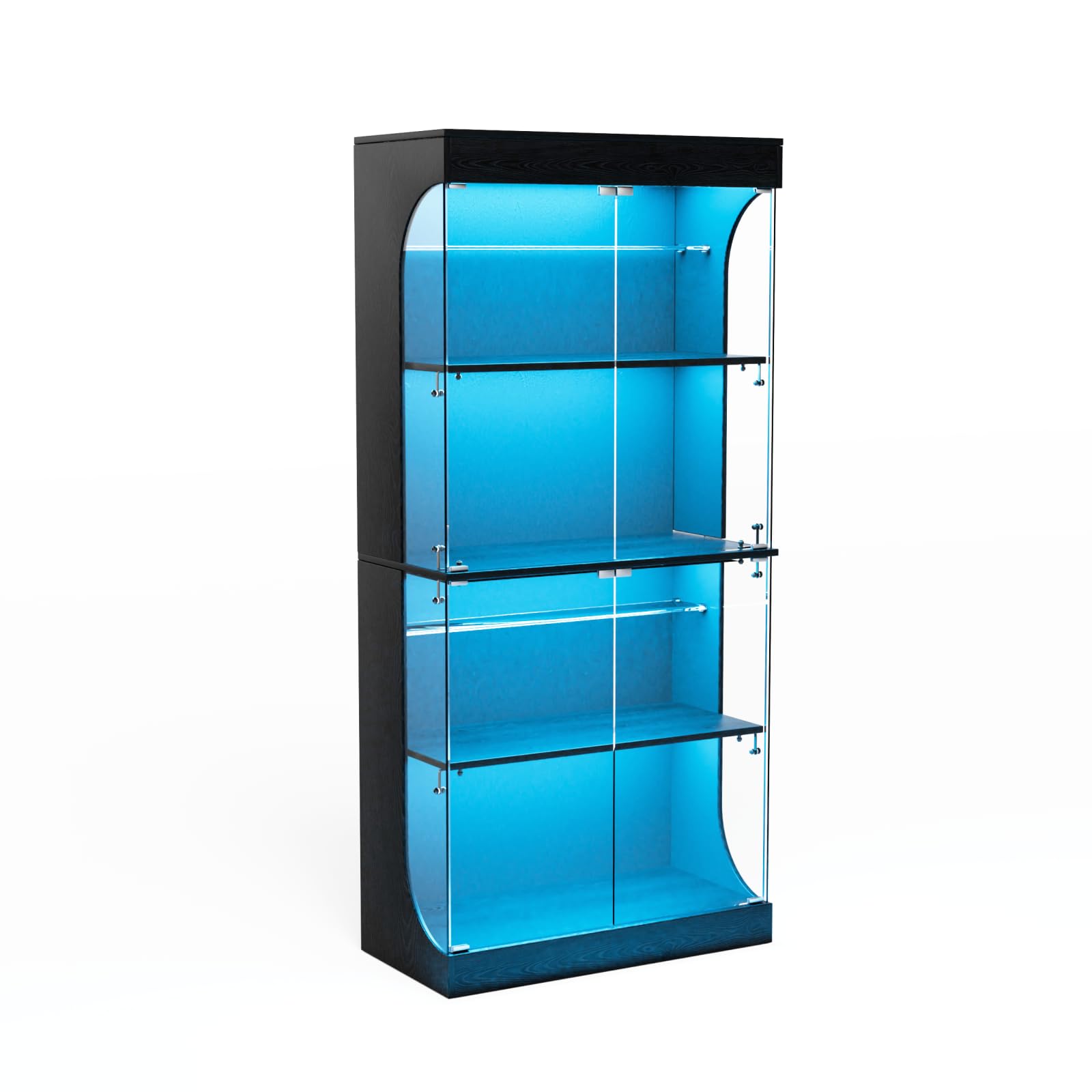 Vitrine de pie con LED, vitrina de pie de vidrio con 6 estantes y 4 puertas de vidrio con sensores inteligentes, armario con vitrina, armario de vidrio a prueba de polvo adecuado para sala de estar