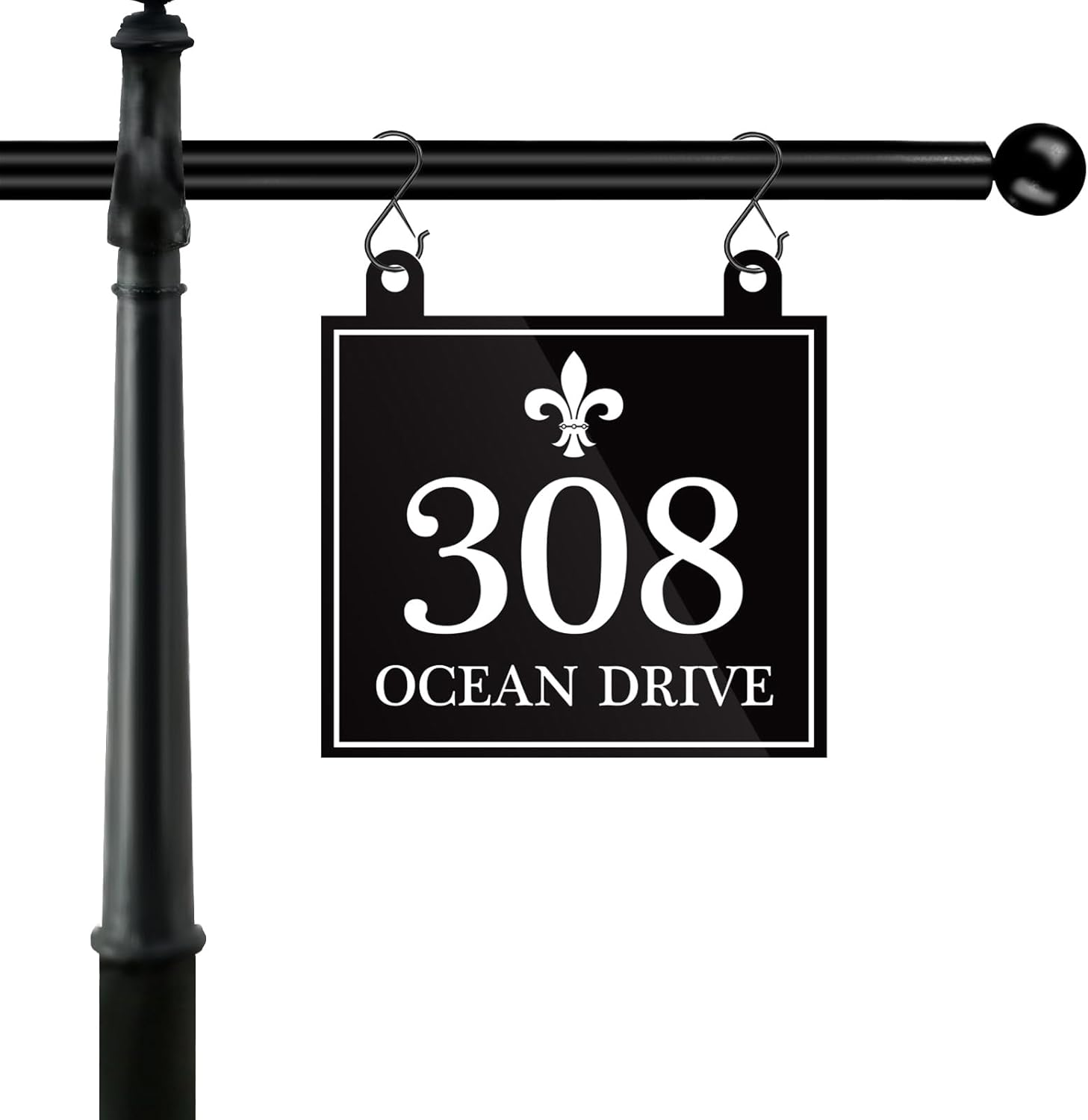 Hanging Address Sign,Large House Number Sign,Address Plaque for Outdoor Lamp Post,Light Post,Door,Mailbox Post,24 Colors & Multiple Fonts,Super Reflective,Double Sided with S-Hooks