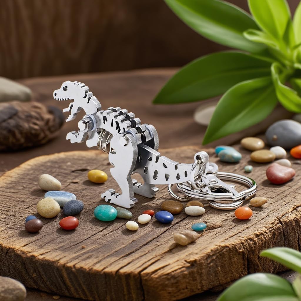 Dinosaur Keychain Cute Dino Key Ring for Backpack. Car and Kids Sturdy Metal Keychain Fun Gift for Dinosaur Lovers