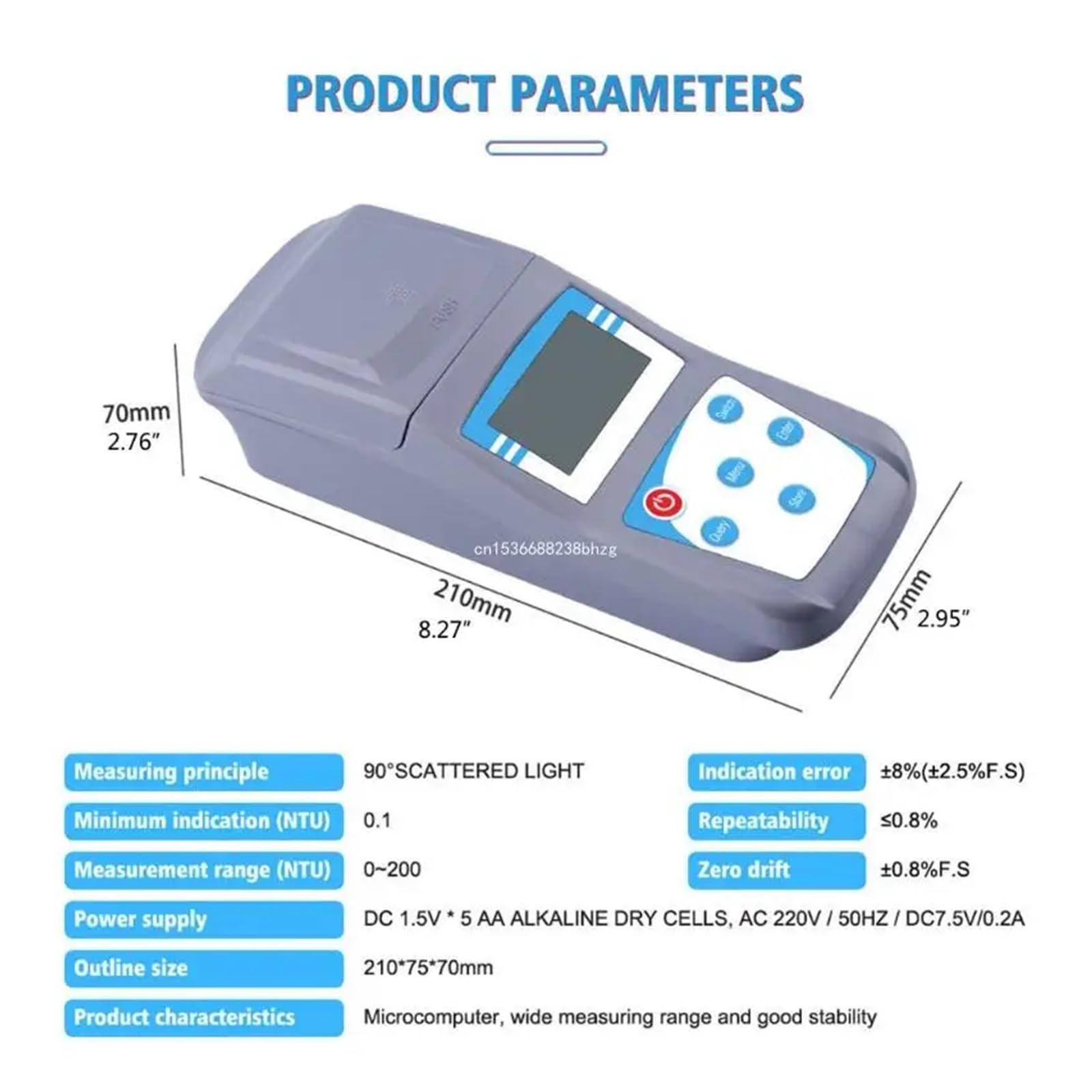 Medidor de turbidez, Medidor de turbidez de agua digital Turbidímetro portátil de mano Pantalla LED Para campo y laboratorio