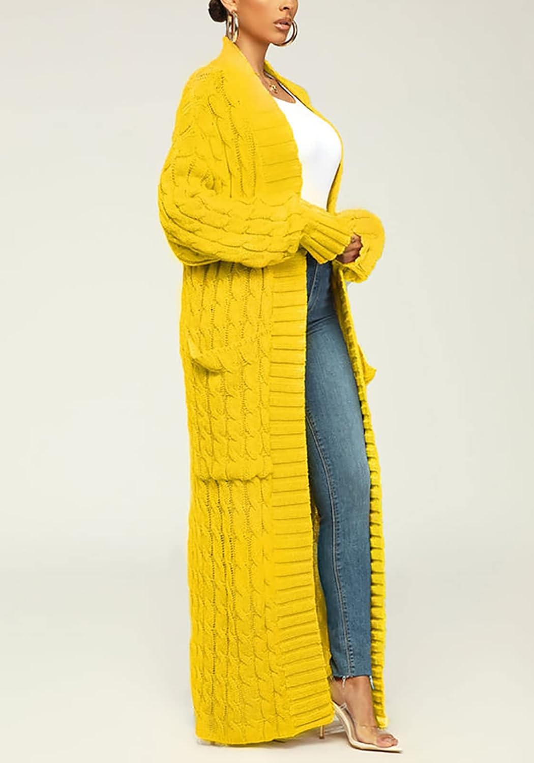 Tcremisa Long Cable Knit Cardigans for Women Chunky Open Front Maxi Sweater Coat Loose Dual Pocket Winter Outwear - Image 4