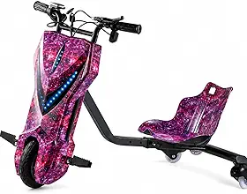 Triciclo Elétrico Drift Infantil com Assento Ergonômico, Rodas Traseiras Giratórias 360°, Design Galáxia Colorido, Estrutura Resistente e Acelerador no Guidão (Rosa)