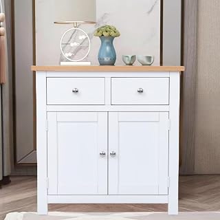 ARPHASLE Mini Sideboard White Storage Cabinet Small Solid Wood 2 Door Cupboard with 2 Drawers for Kitchen Dining Room Bathroom or Hallway, SHZUKTKL165N