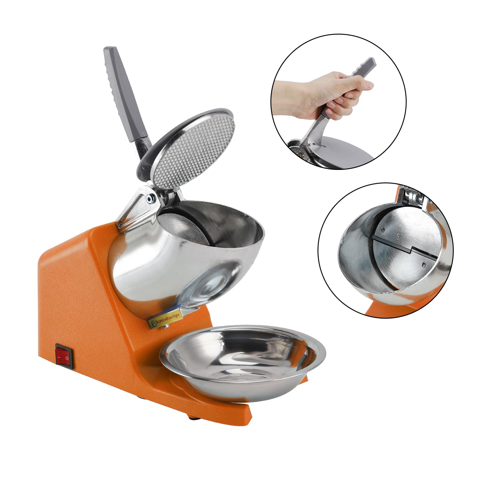 Topteng Electric Ice Crusher Machine 143LBS/Hr Snow Cone Maker Ice Shaver 500W EU Plug with Splash-Proof Cover Adjustable Stainless Steel Blades Aluminum Casing for Home Kitchens Parties Bars Cafes
