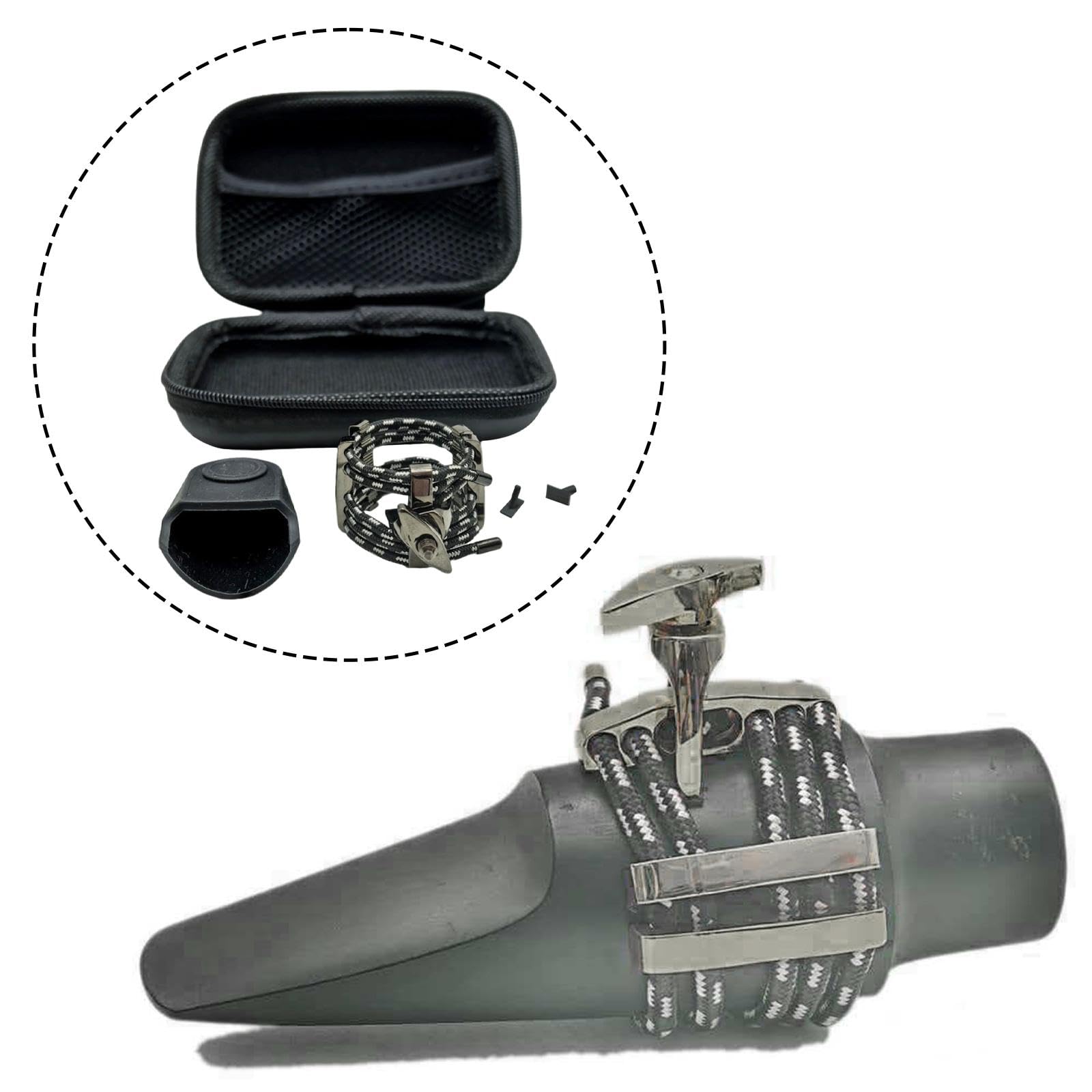 Boquilla Abrazadera para Clarinetes Y Saxofones Accesorio Metálico Reforzado Instalación Rápida Adecuada para Ensayos Agrupaciones Musicales, Saxo Tenor Negro