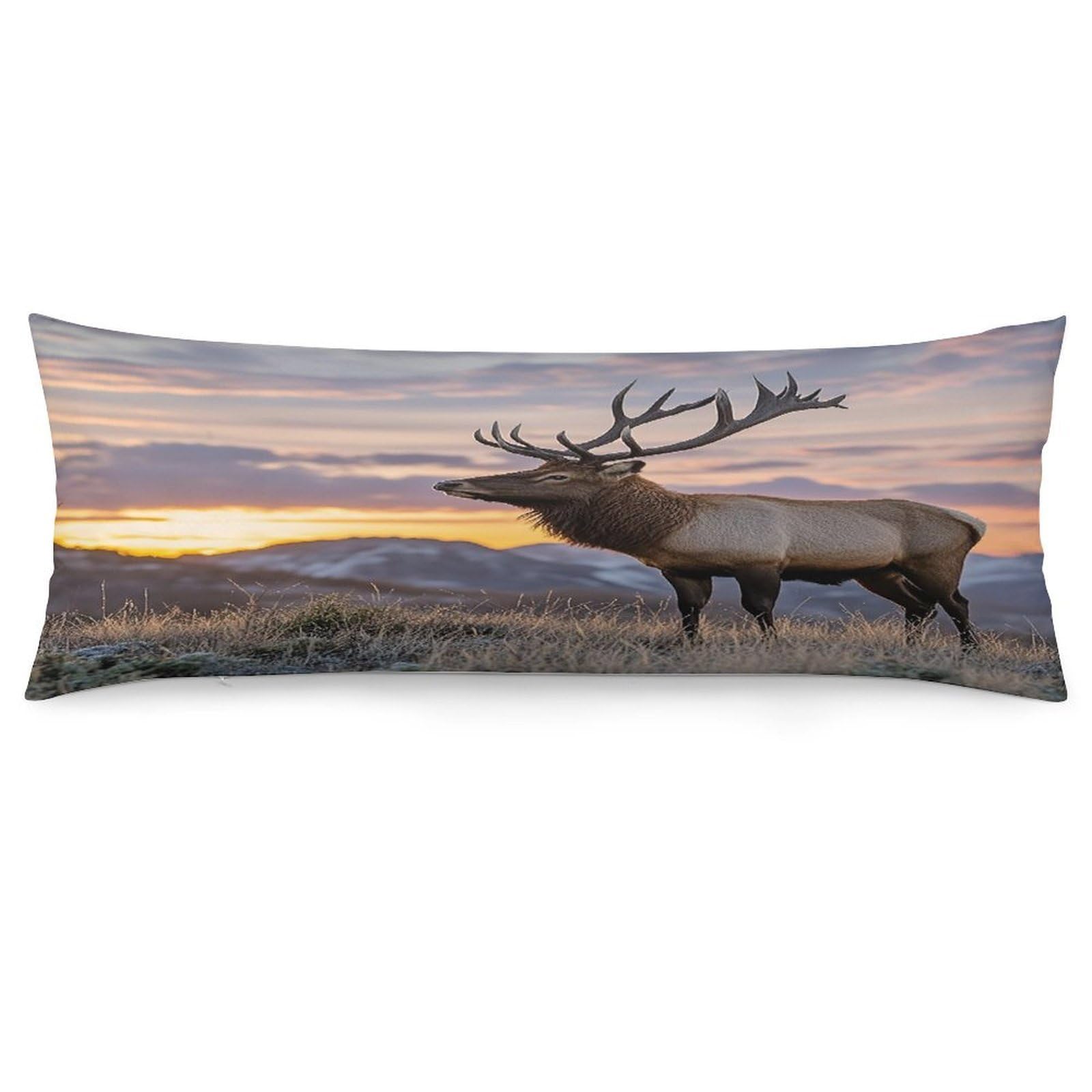 Red Deer Bull Elk Sunset Throw Pillow Cover Soft Pillow Case Decorative Lumbar Pillow Cover Cozy Throw Pillowcase Polyester Rectangular Cushion Case Decor for Couch Sofa Bed