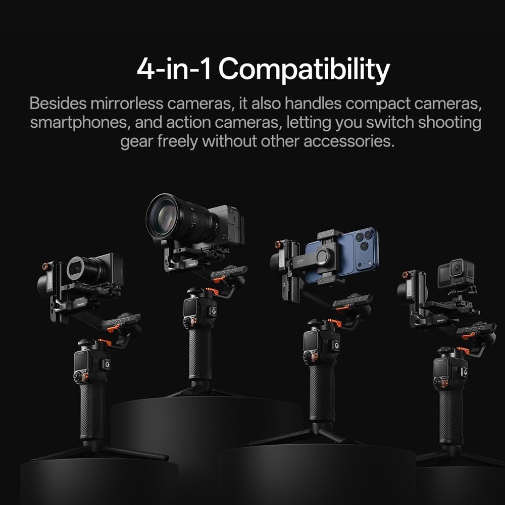Hohem iSteady MT3 Pro Stabilizzatore Gimbal per fotocamere Sony Canon Fujifilm Nikon Lumix, Action Cam e Smartphone, 3 Assi con Tracking IA con Telecomando Live Feed Rimovibile, Carico Utile 2,5kg