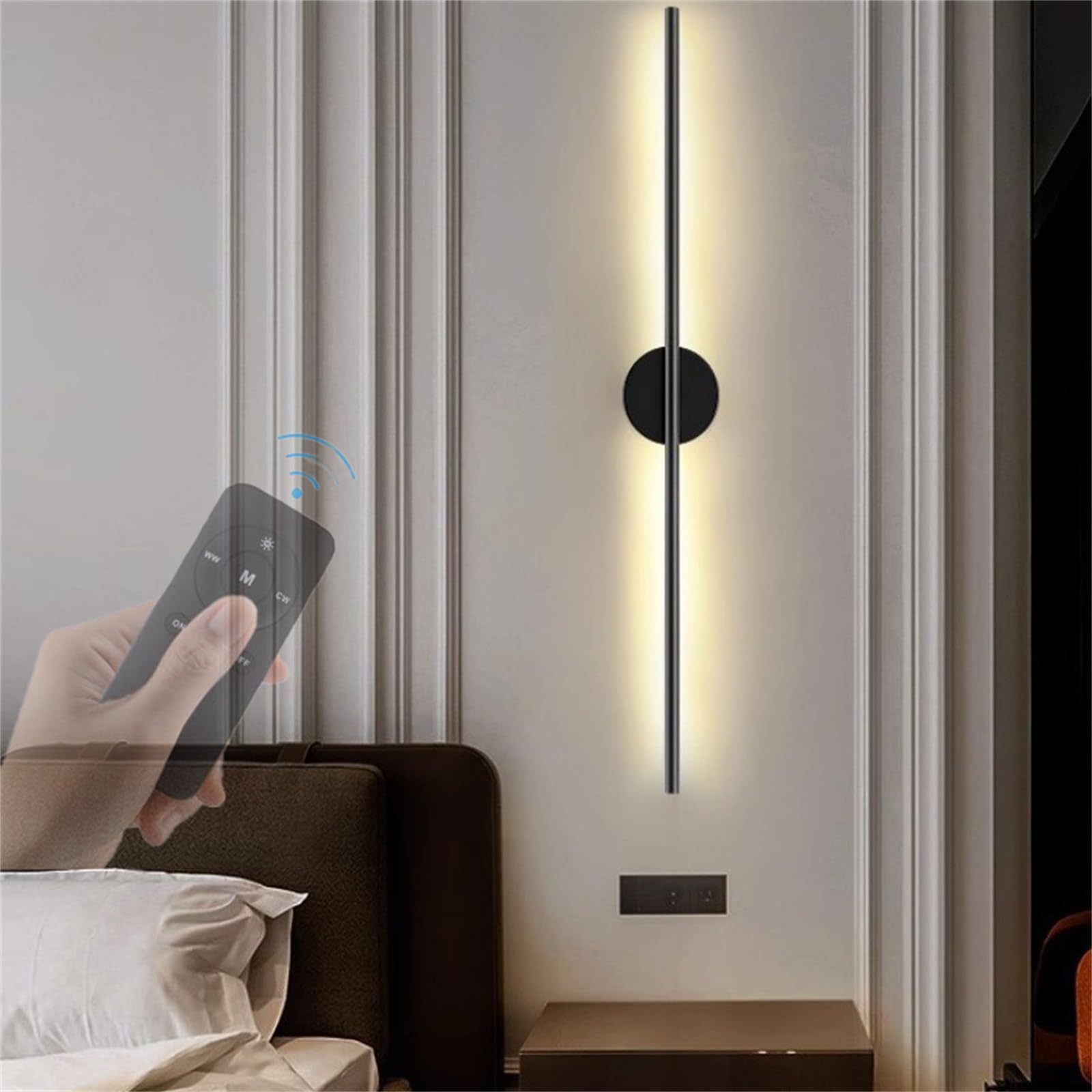 HYJAUSXB Rechargeable LED Wall Lamp with 360° Rotation Remote Control Dimmable Wireless Motion Sensor USB Powered Indoor Lighting 100cm Cable Black Sconce