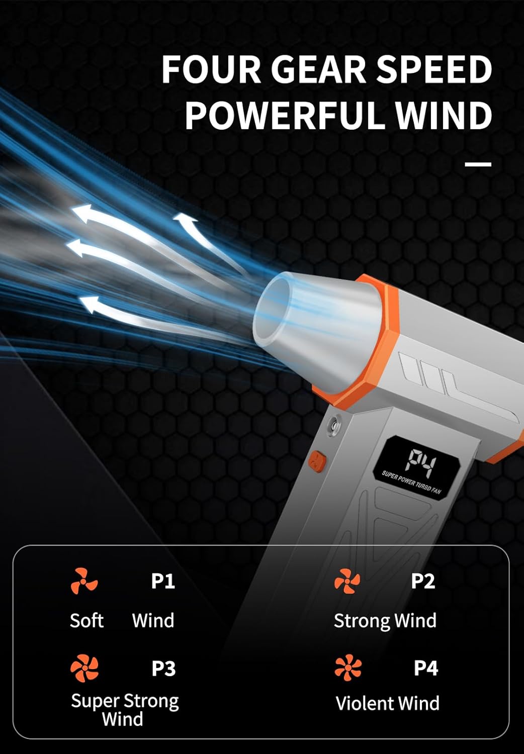 AS-S50 Electric Air Duster-130000RPM Super Power Cordless Air Duster, 4-Gear Adjustable Mini Blower with Fast Charging, Dust Blower for Computer, Keyboard, House, Outdoor and Car | Gray - Image 3