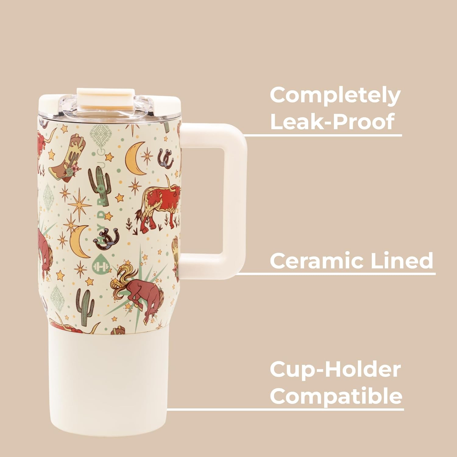 HydroJug Coffee Traveler 20 oz - Leak-Resistant, Ceramic-Lined Insulated Travel Coffee Mug for Hot or Cold Drinks with Flip Lid & Handle, Dishwasher Safe Coffee Tumbler, Rodeo - Image 5