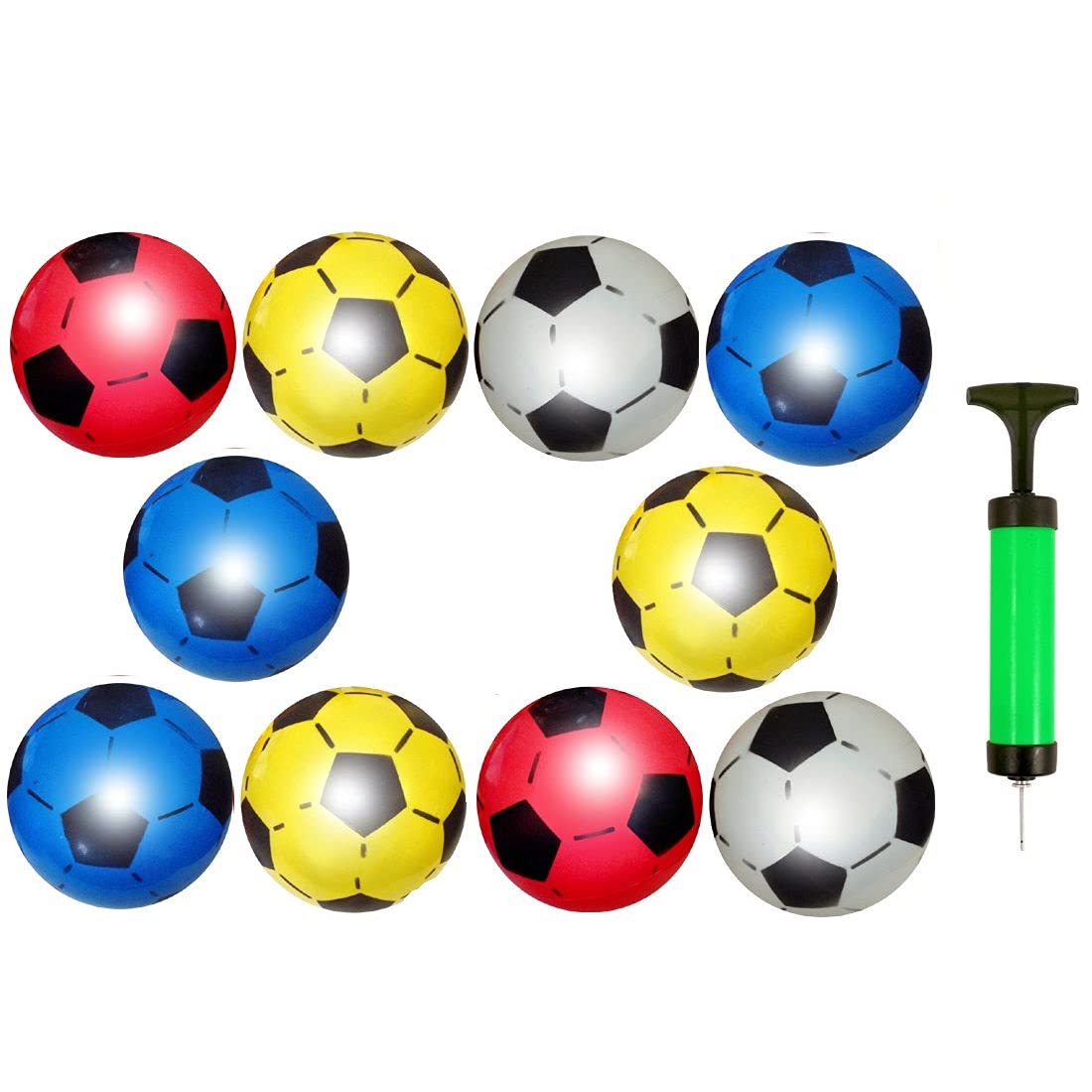 Henbrandt 10 x Assorted PVC Footballs Balls 22.5cm (Uninflated) FREE SPORTS PUMP
