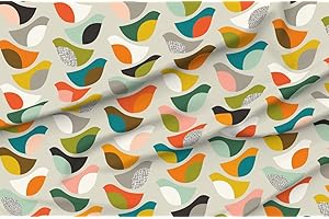 Mod Birds Mid Century Spring Birds Colorful Multicolor Modern Fabric
