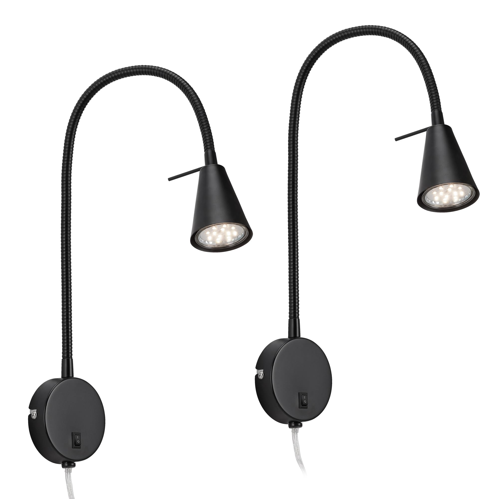 BRILONER - 2er-Set LED Leselampen mit Schalter am Gehäuse, schwenkbar, warmweißes Licht, Wandleuchte Innen, Wandlampe, Bettlampe, Lampe Bett, Leselicht, Nachttischlampe, 45 x 8 x 20,5 cm, Schwarz