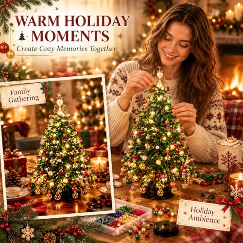 Beaded Christmas Tree Kit, DIY Christmas Tree Craft Kit with Lights, Handmade Beaded Christmas Tree Decoration, Tabletop Holiday Ornament Making Kit for Adults, Family Halloween & Christmas Crafts - image 4