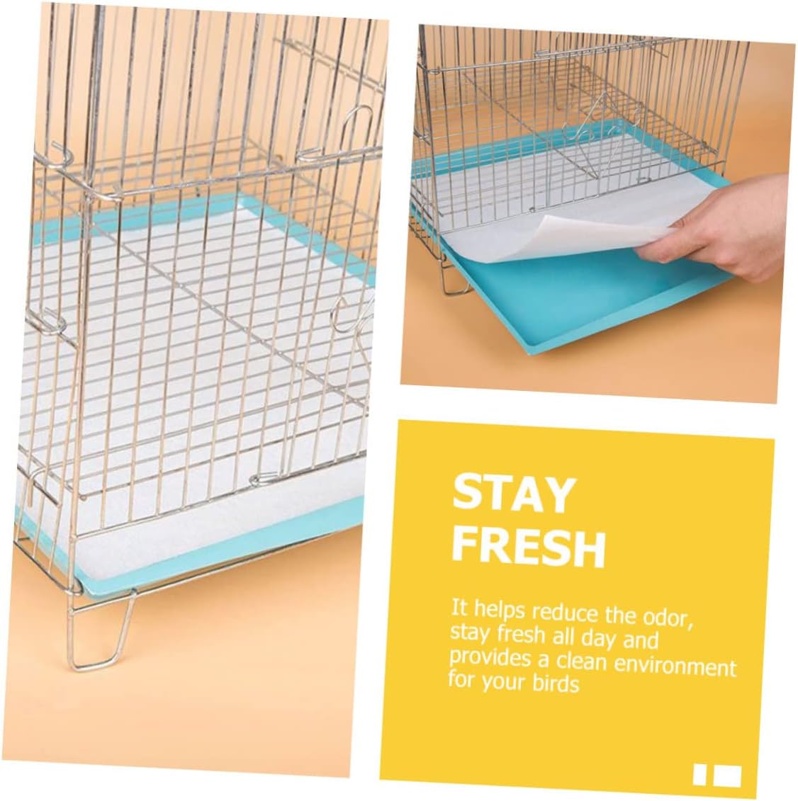Happyyami 300pcs Bird Cage Mats Disposable Thick Paper Liners for Parrots Canaries and Finches Square Absorbent and Easy to Use Keeps Birdcage Clean