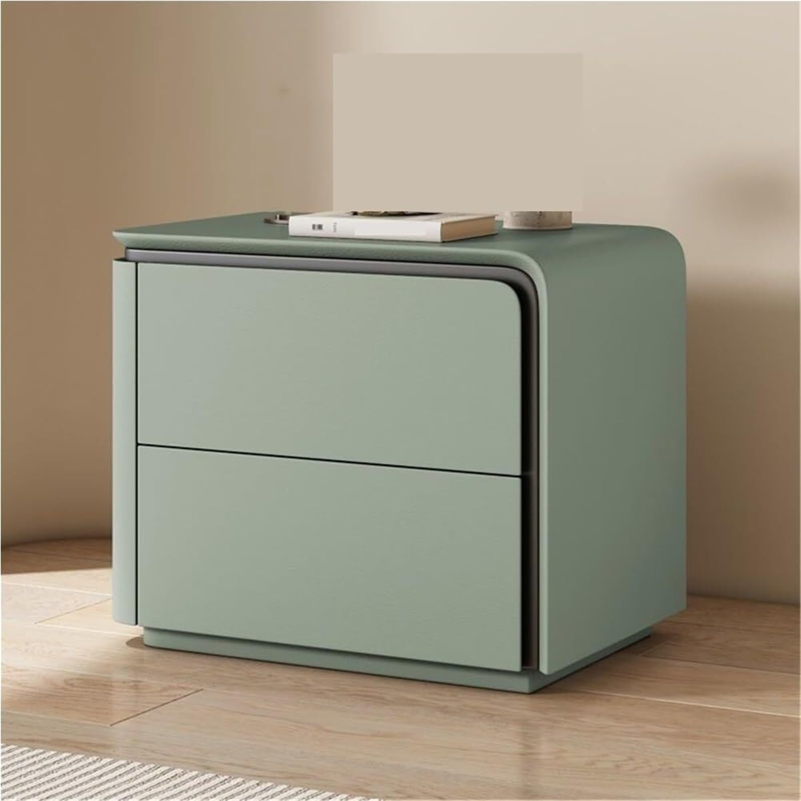 Table de chevet avec tiroirs meuble de rangement bois massif vert pour chambre