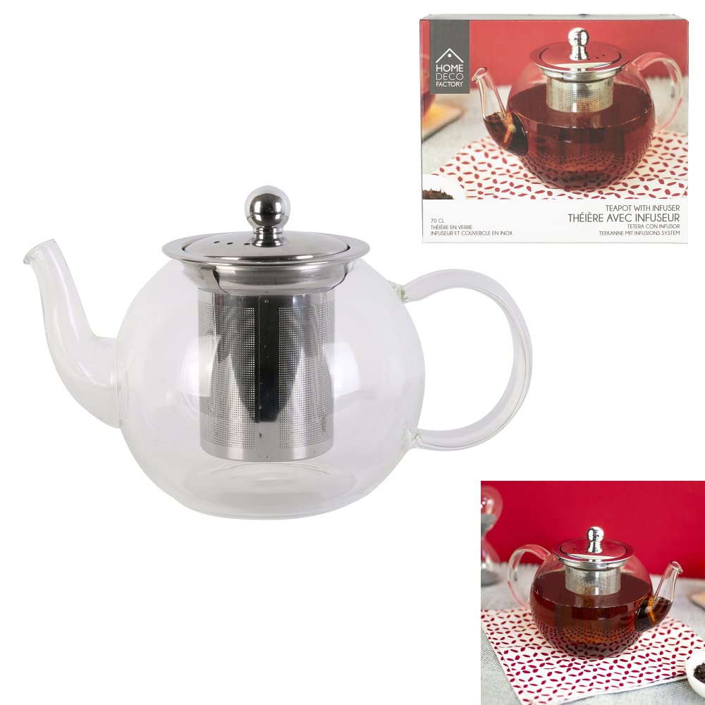 HOME DECO FACTORY - KA4549 Théière En Verre Avec Infuseur En Inox - Conçu Pour Café et Apéritifs - Design Élégant et Moderne - Dimensions 11 x 20 x 13.5 cm - Multicolore
