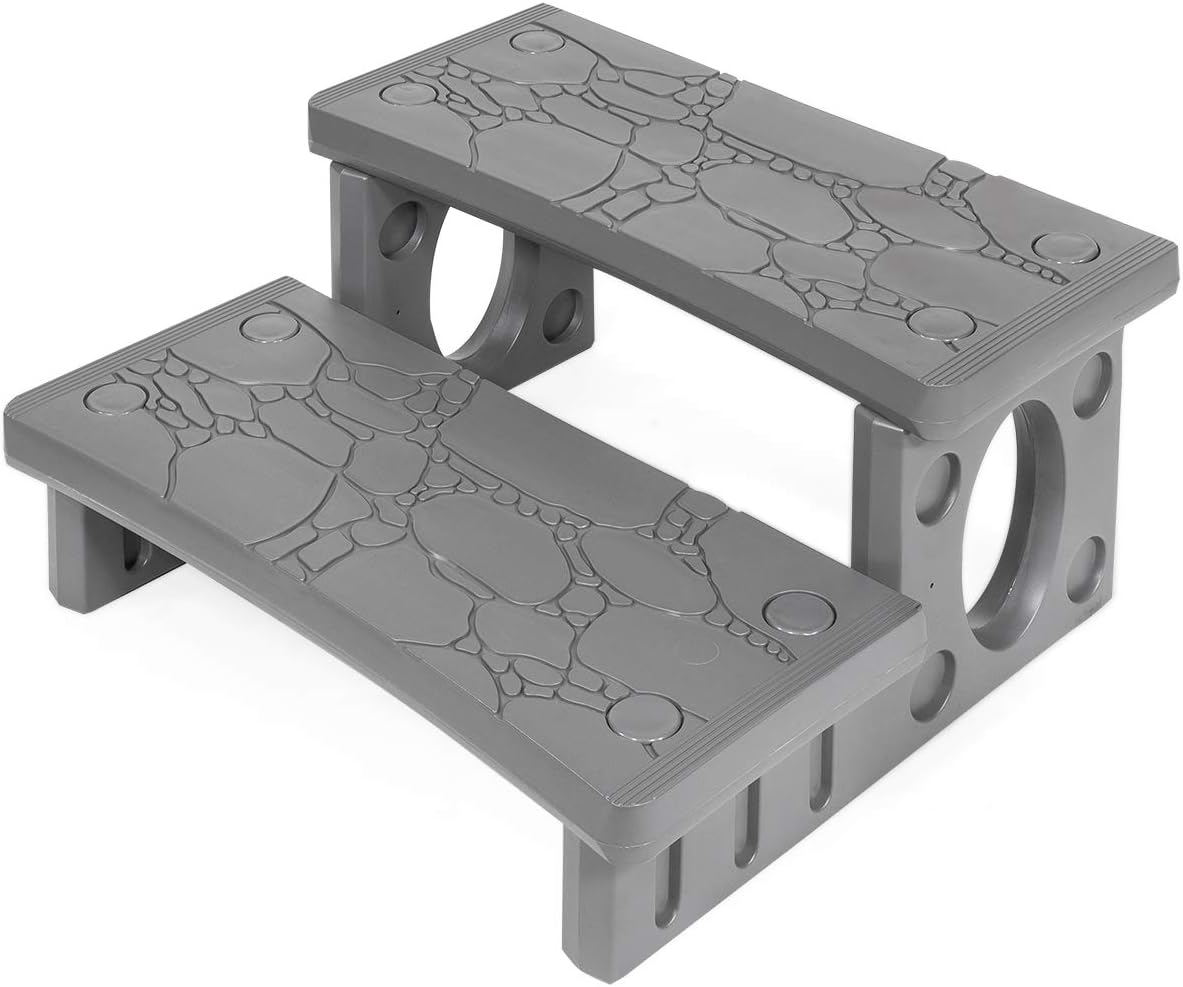 XtremepowerUS 2-Step Non-Slip Hot Tub Steps - Multi-Purpose Spa Pool RV Deck Ladder Gray