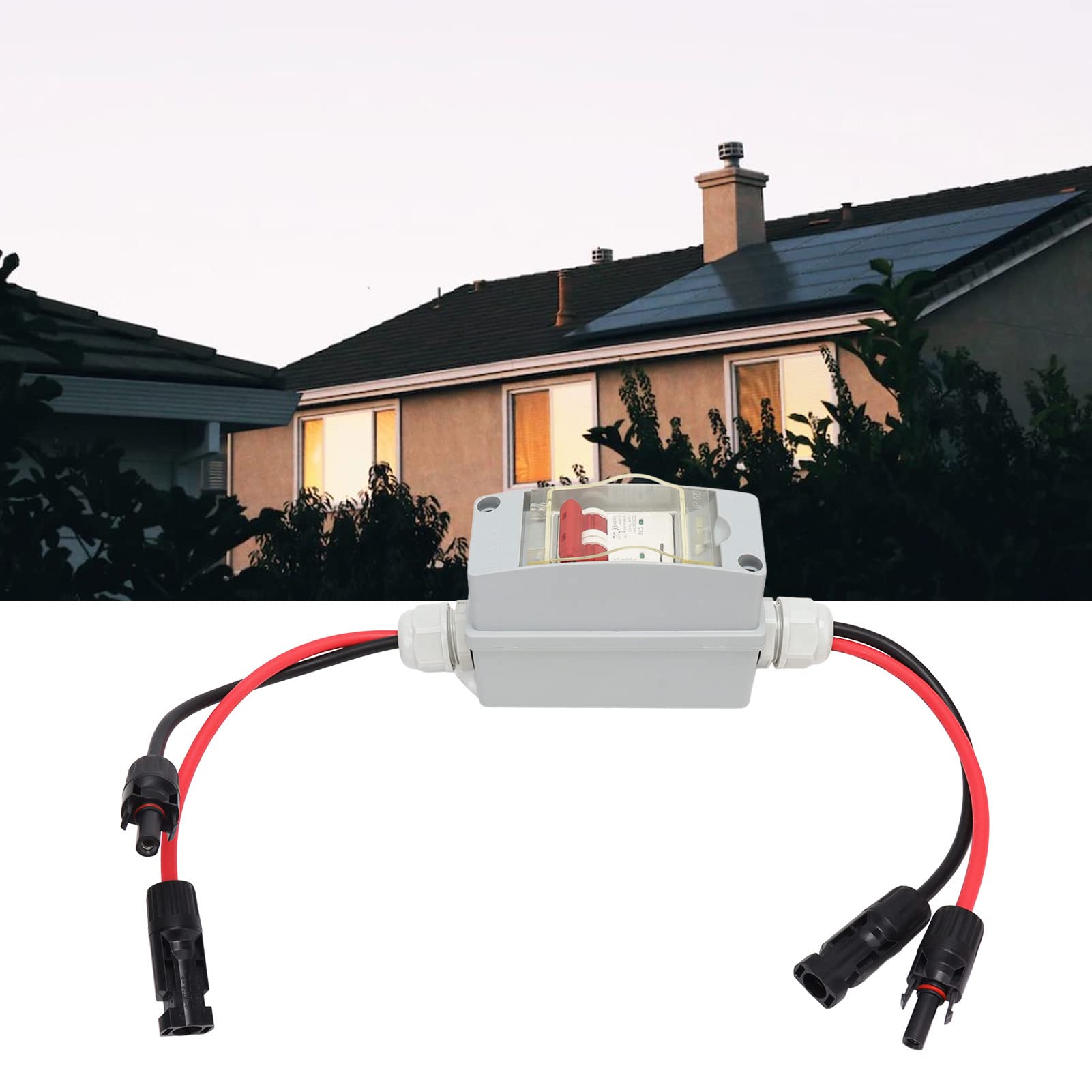 Disyuntor en Miniatura, MCB 2P DC 500V 32A DC Interruptor de Desconexión Aislador de Fotovoltaico Solar con Caja de Distribución IP65 para de Red de Paneles Solares (Con cable y