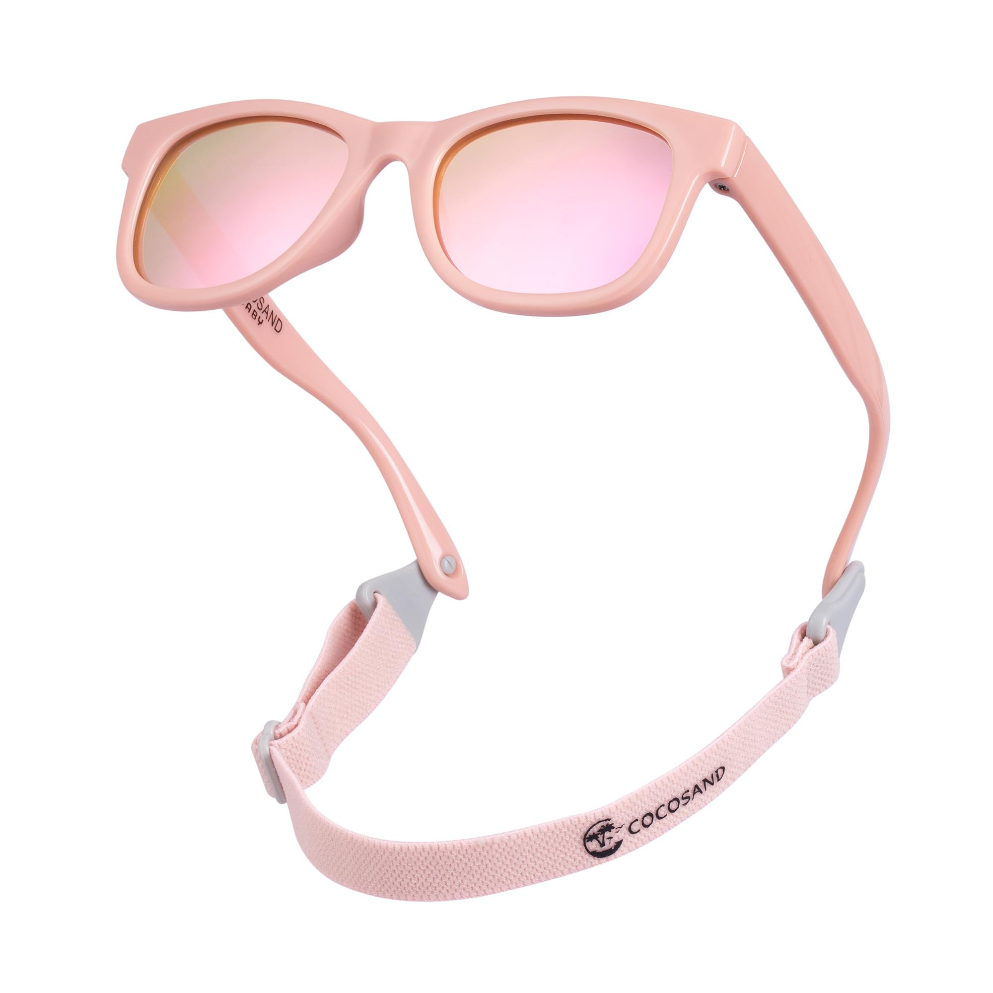 COCOSAND Toddler Sunglasses with Strap Flexible Retro Square UV400 for Baby Kids Boys Girls Age 0-24 Months