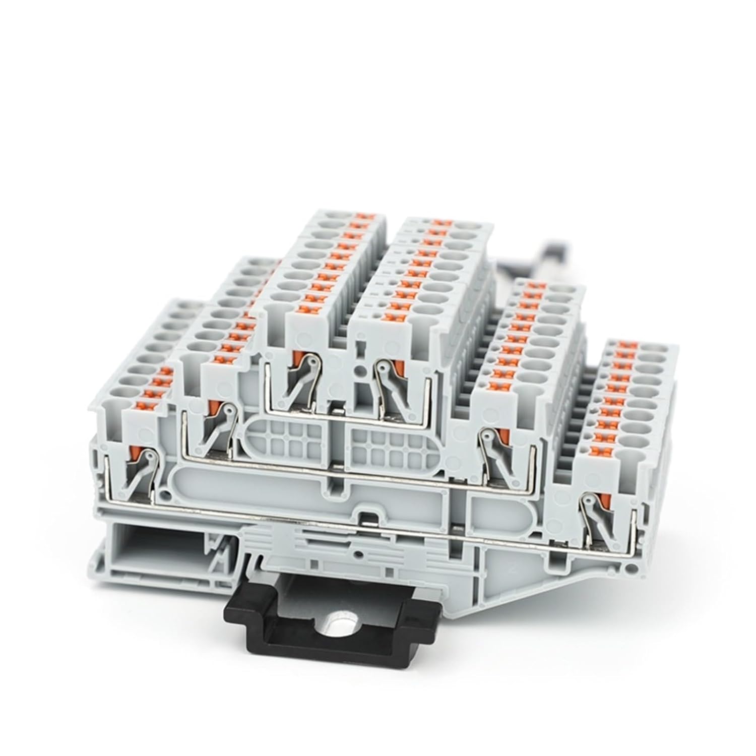 PT2.5-3L Push-in 3-Level Din Rail Terminal Block, 2.5mm² Triple Layer Cable Wire Electrical Connector PT-2.5-3L(Orange,5 Pcs)
