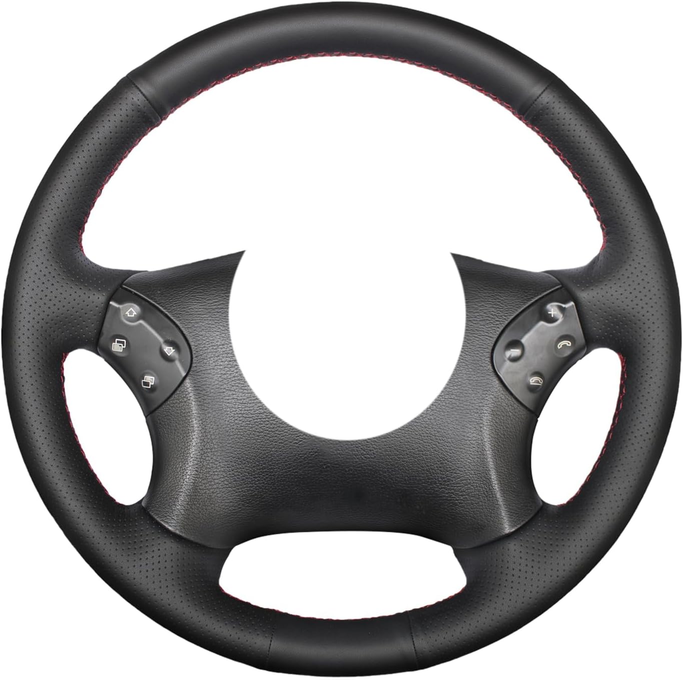 MEWANT Customized Hand-Stitch Black Genuine Leather Car Steering Wheel Cover for Mercedes Benz C-Class W203 2001-2007 / C32 AMG 2002-2003