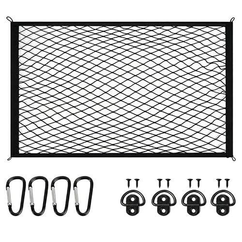 DPRHOF Car Boot Cargo Net for MG ZS EZS 2017-2025, 80x60cm Thickened Elastic Mesh Storage Organiser, Heavy Duty Luggage Holder with 4 Hooks, Groceries Tidy,A-80 * 60cm