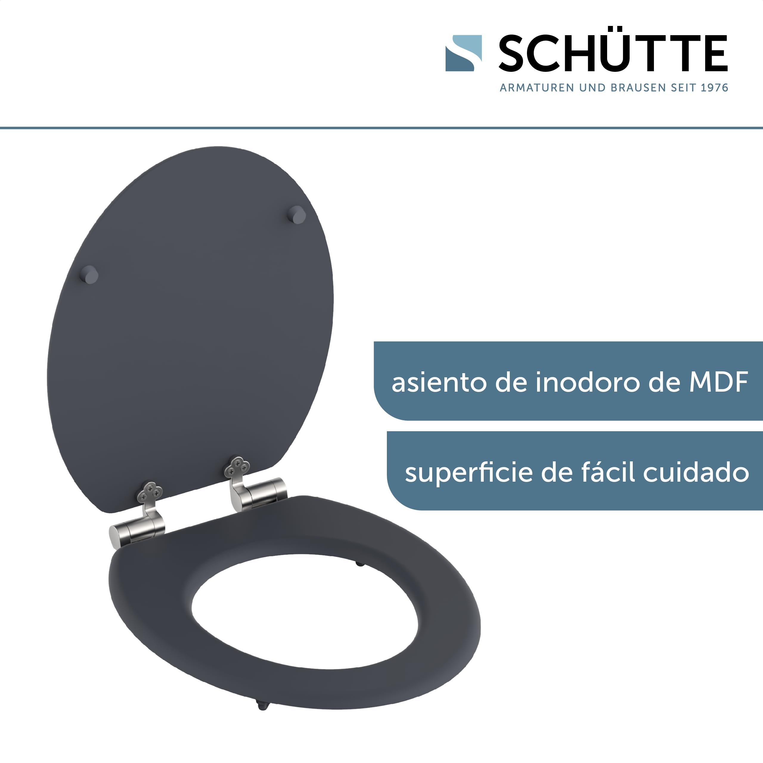 SCHÜTTE SPIRIT - Asiento de inodoro con tapa de inodoro con descenso automático, de madera, con núcleo de madera, con diseño (carga máxima de 150 kg), color antracita