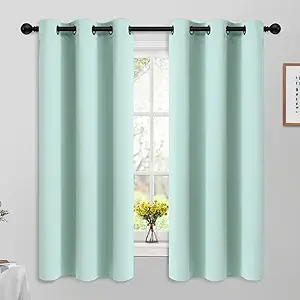 Yakamok Blackout Curtains Room Darkening Thermal Insulated Window Panels,Solid Grommet Top Drapes for Bedroom/Living Room(42Wx63L, Aqua, 2 Panels)