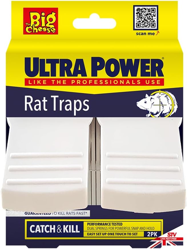 The Big Cheese Ultra Power Ready-Baited Rat Trap – Twinpack, Kills Rats, Ready-To-Use, Easy Disposal, Plastic, Indoor or Outdoor Use, White