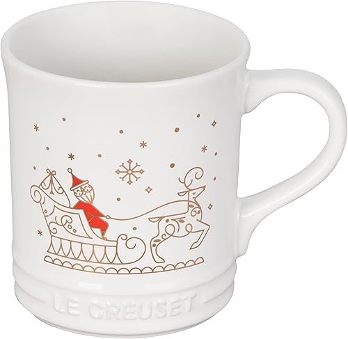 Le Creuset Noël Collection - Taza de cerámica con apliques dorados, 14 onzas, trineo de Papá Noel