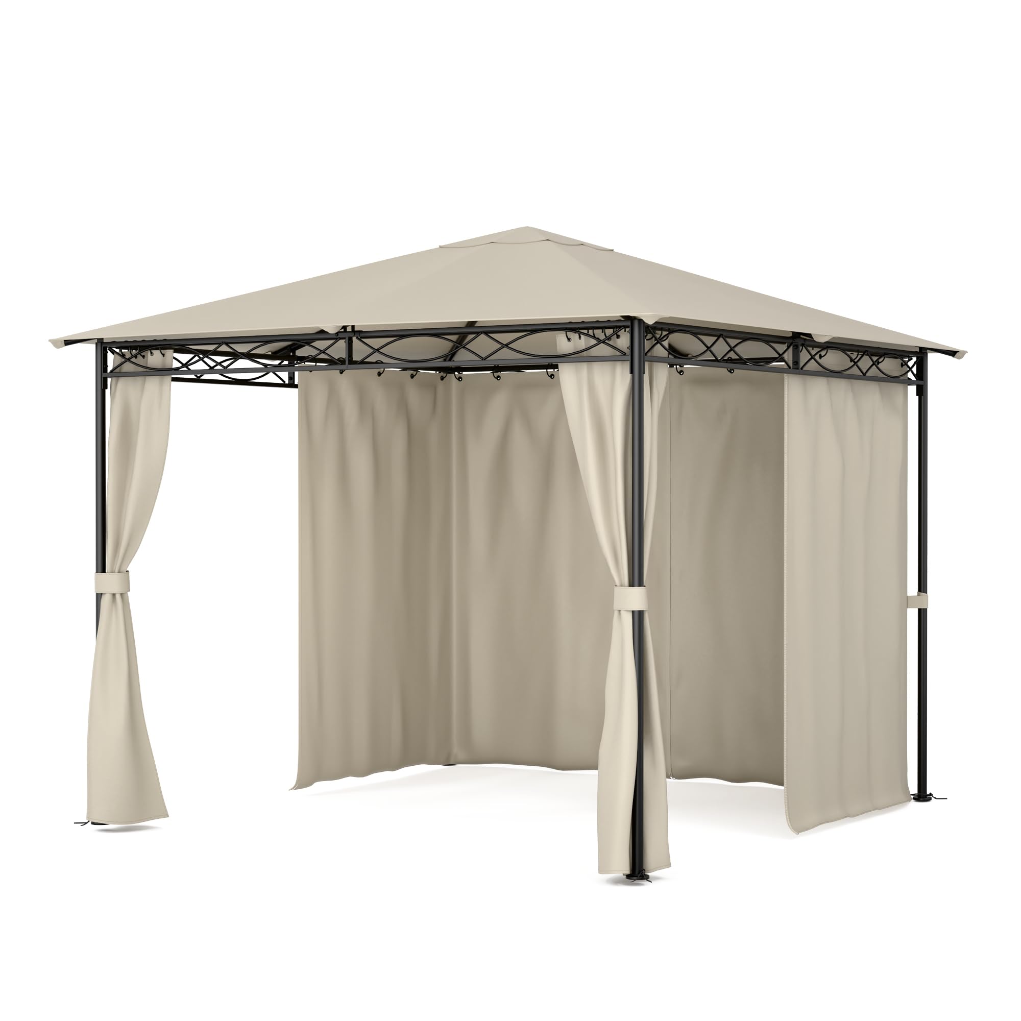 Blumfeldt Mondo - Pergola, namiot imprezowy, namiot ogrodowy, gazebo, Wymiary: 2,95 x 2,6 x 2,95 m (SxWxG), 4 ściany boczne, EasyMount Concept, Ochrona przed UV/wiatrem/deszczem, beżowy
