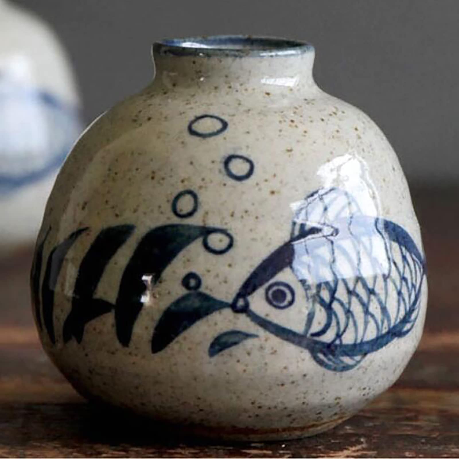 Vase céramique bleu et blanc fait main en porcelaine artisanale