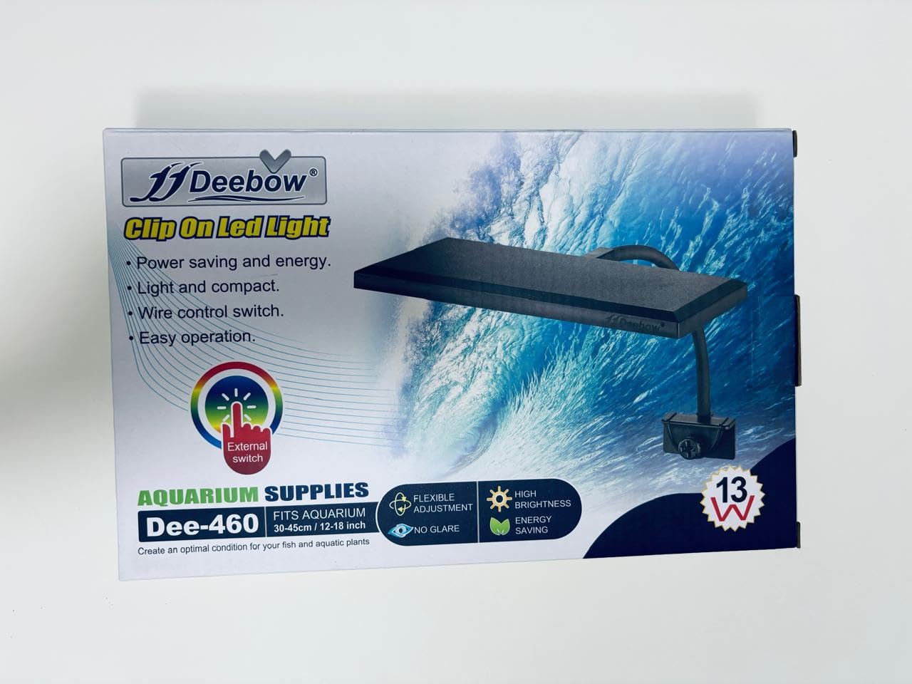 Dee-460 Clip-On LED Aquarium Light | 13W Energy-Saving LED Lamp for Fish Tanks (30–45 cm / 12–18 inch)