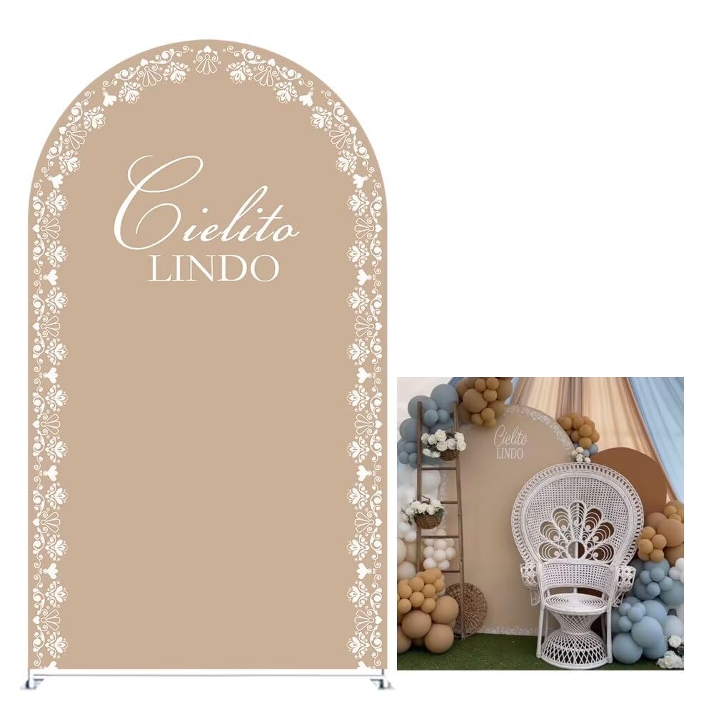 Beige Arch Backdrop Cover for Mexican Fiesta Party Decoration Stretchy Arch Stand Fabric Baptismx Baby Shower Cake Table Supplies (Cover Only) (